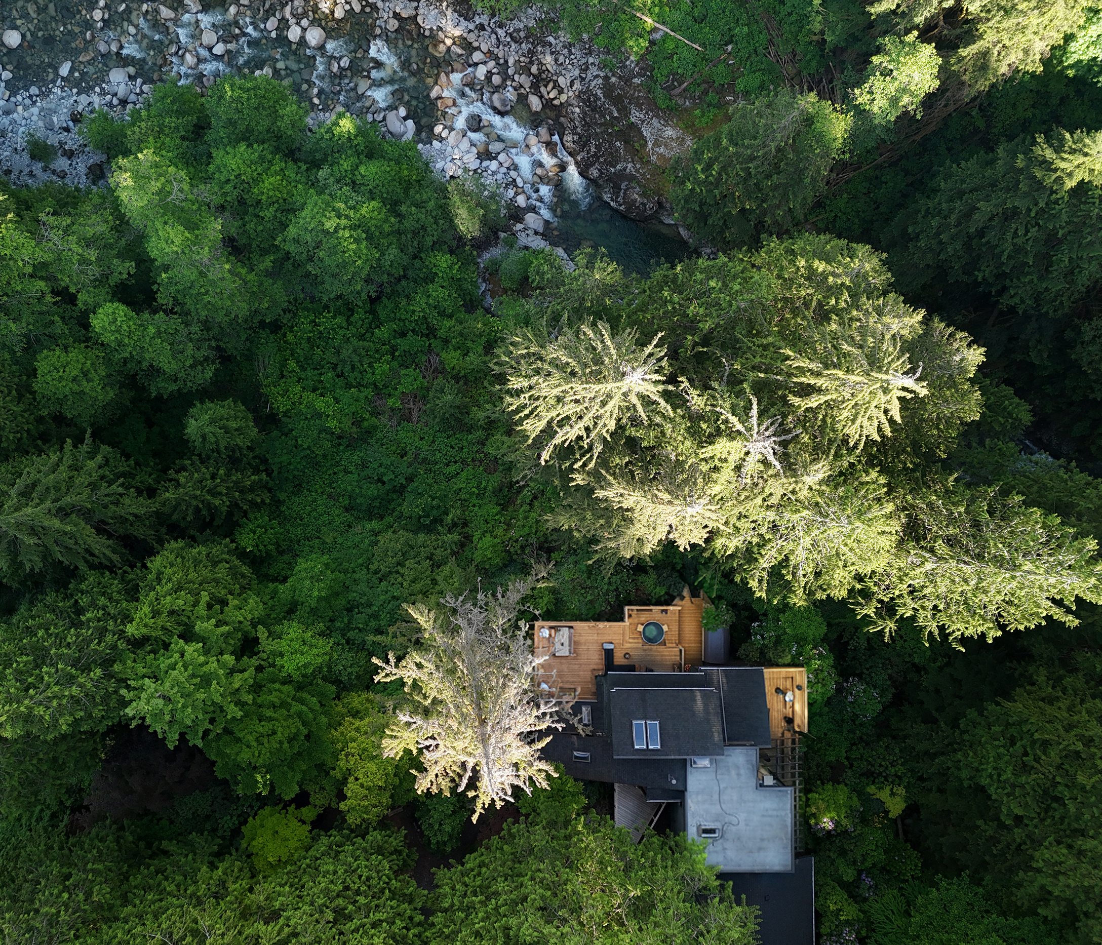 Aerial view of the creek through the property