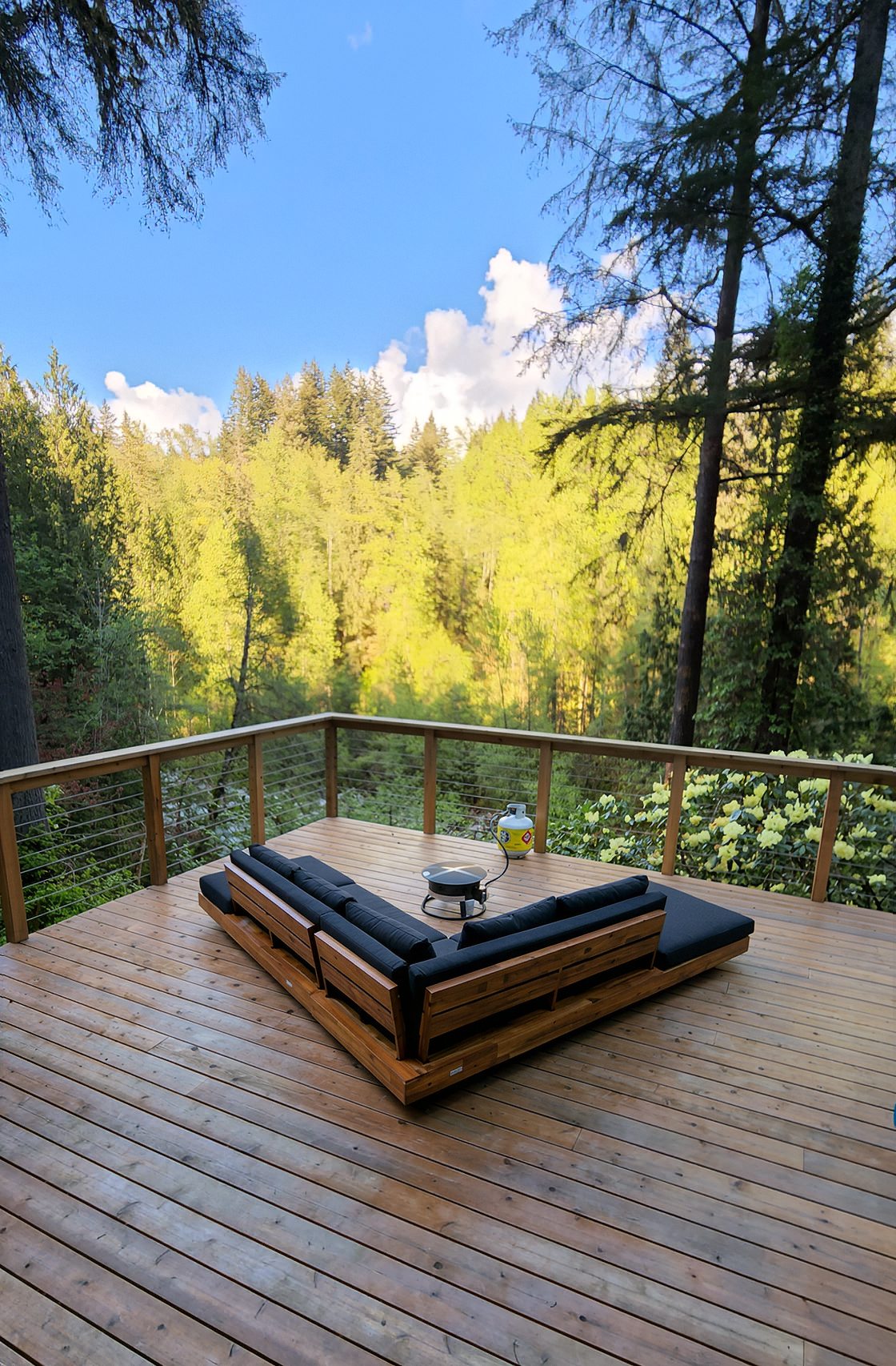 Covered lower deck sitting area
